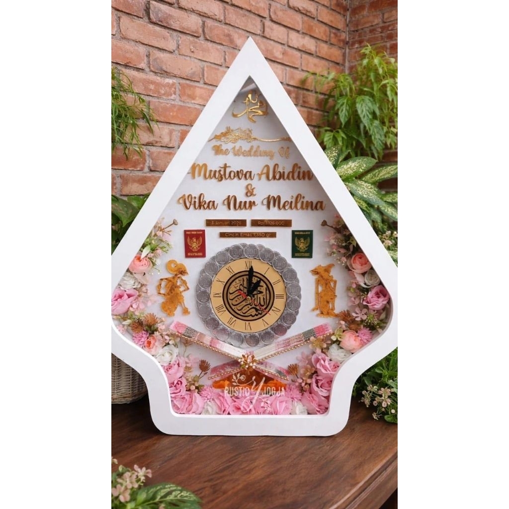Bingkai 3D mahar gunungan kaca akrilik pigura mahar wayang 3D wedding