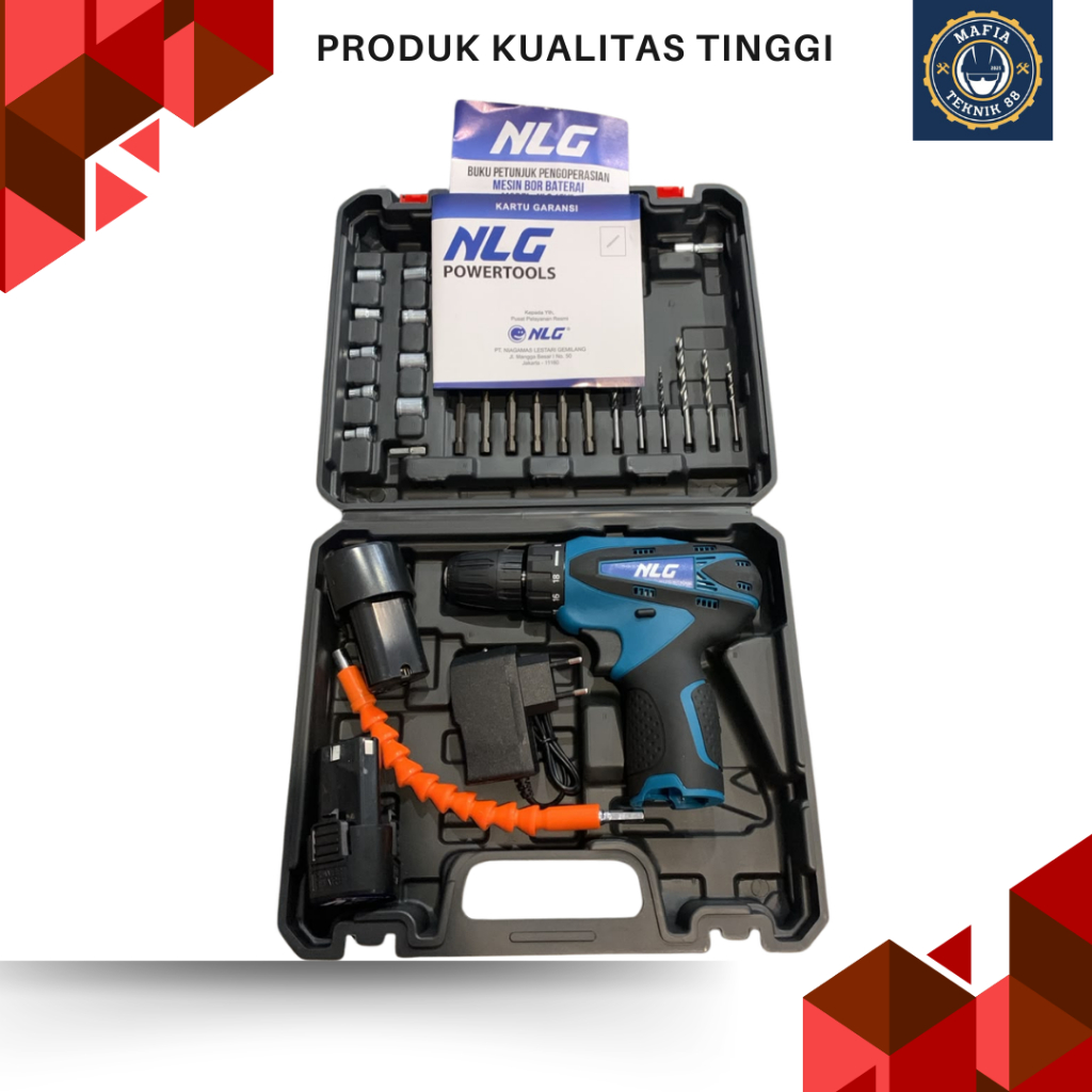 NLG Bor Cordless 12V 2Baterai NLG-12VS Bor Baterai NLG Cordless Drill 21V NLG Murah