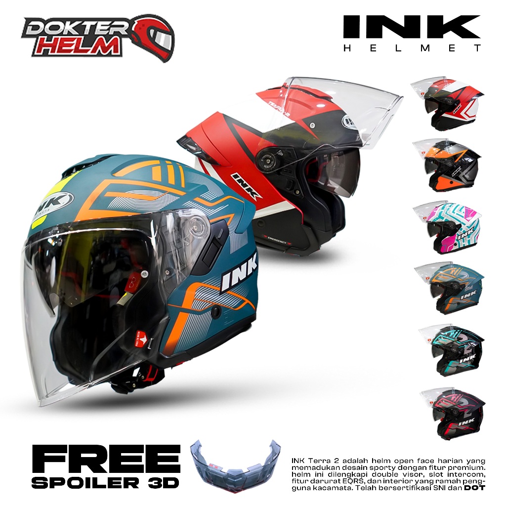 INK TERRA 2 MOTIF DOUBLE VISOR FREE SPOILER 3D - Helm ink terra2 Motif SNI Original