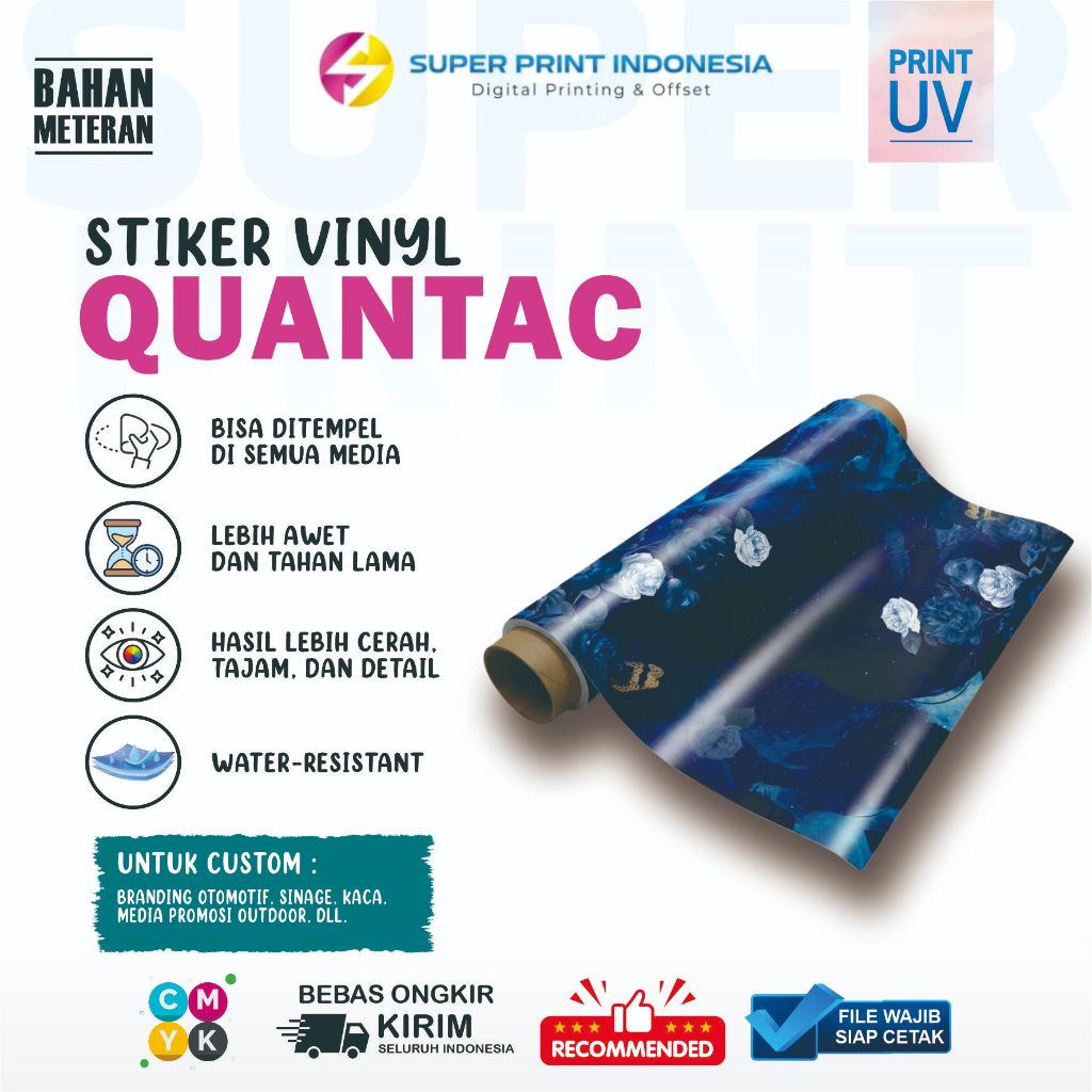 Cetak Stiker Vinyl Quantac / Glossy - Matte - Transparan - Print UV Meteran