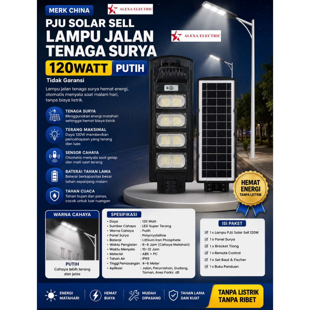 PJU solar sell lampu jalan tenaga surya 120watt Putih MERK CHINA