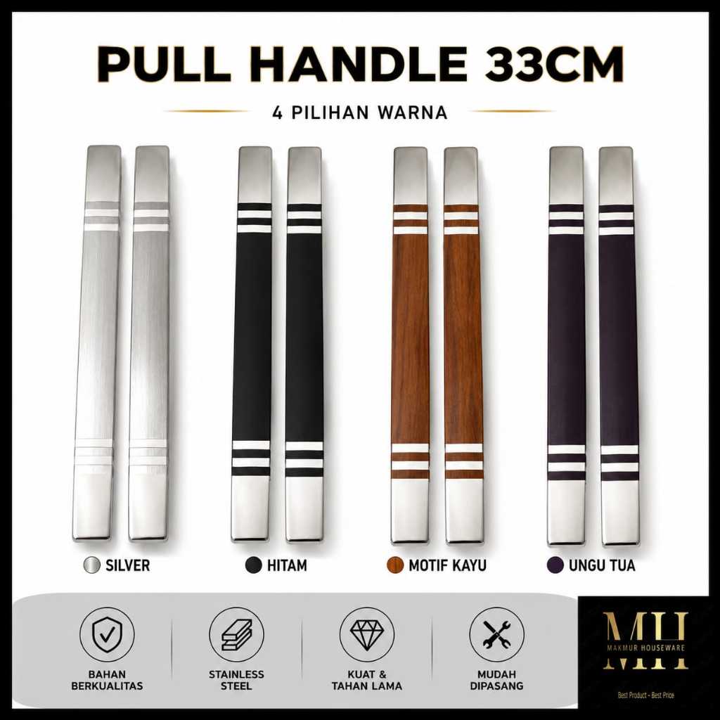 PULL HANDLE PINTU DUA / TARIKAN PINTU DUA / GAGANG PINTU DUA 33CM PETAK