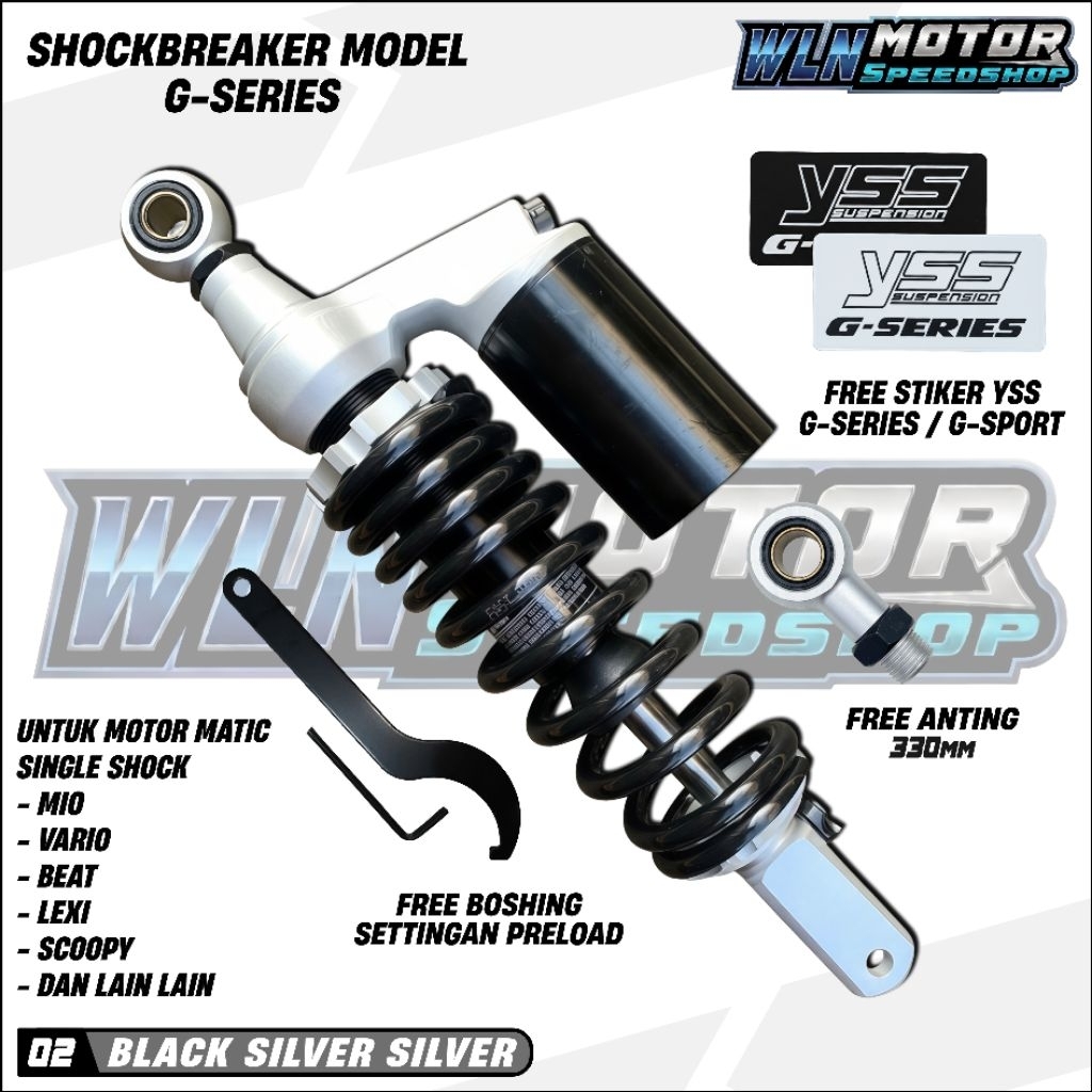 Shockbreaker model yss g sport free stiker yss g series untuk motor matic single shock mio beat vari