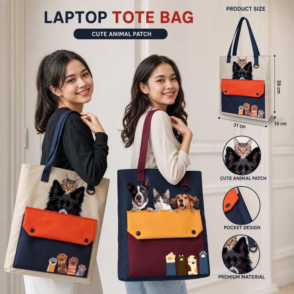 Laptop Tote Bag I Laptop Custom Foto Hewan I Tas Laptop I Tote bag Besar
