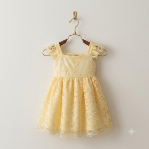 Lequince - Dress Pesta Anak Perempuan - Gaun Brokat Mewah Butter Yellow