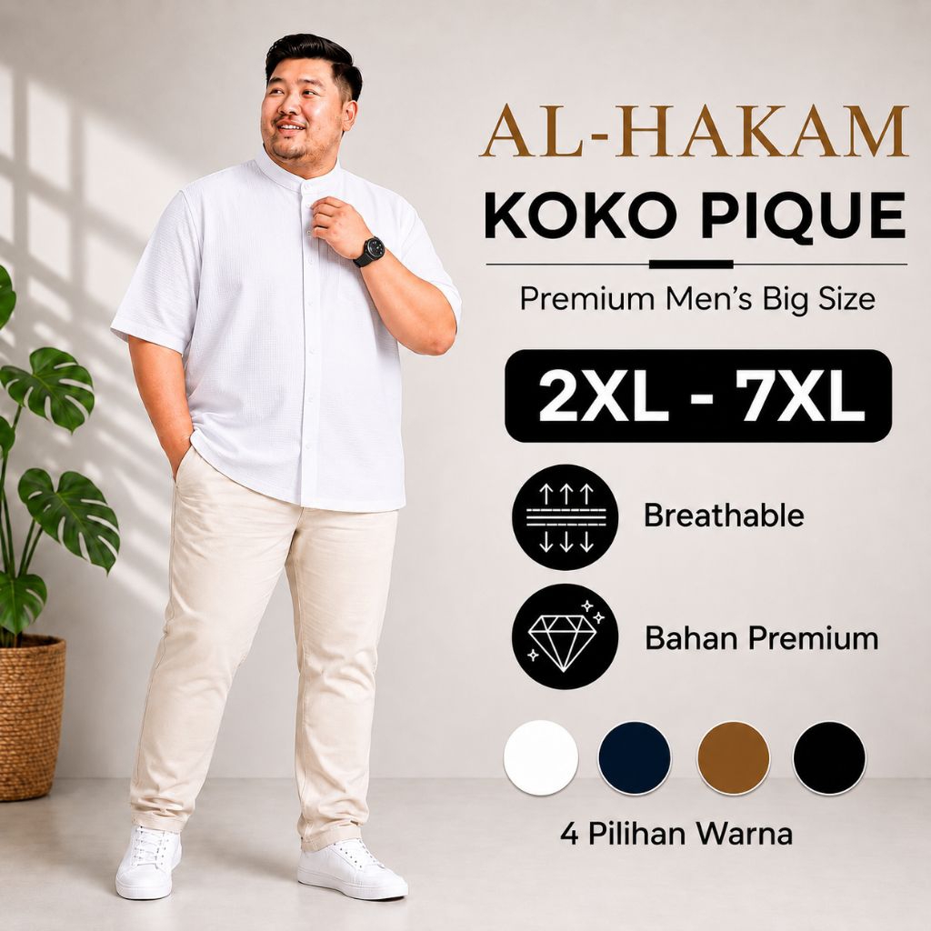 Kemeja Koko Pique Lengan Pendek Polos Big Size Pria Jumbo 2XL-7XL