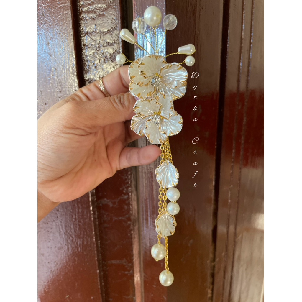 headpiece hijab juntai gold/bros hijab juntai 2 kelopak bunga gold