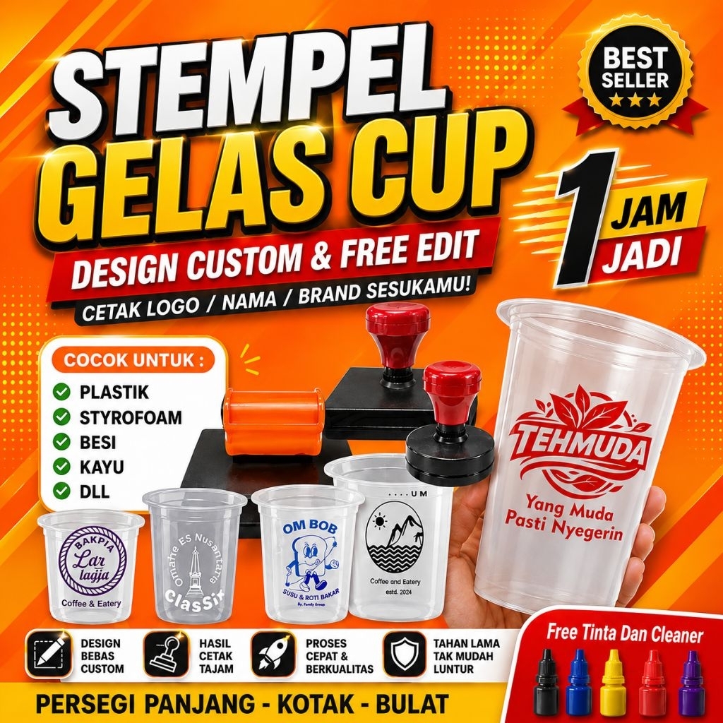 stempel cup minuman custom / stempel custom / free tinta 10 ml