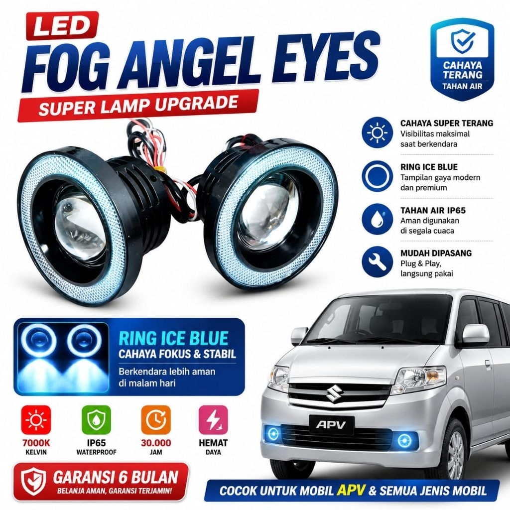 Lampu Foglamp Mobil Angel Eyes 89MM LED Projector Universal Toyota Avanza Xenia