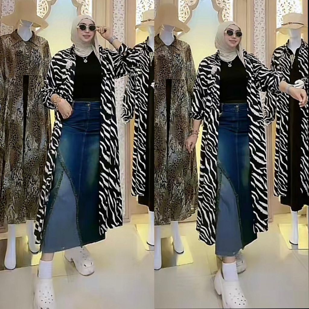 Long Tunik Motif Abstrak Outer Wanita