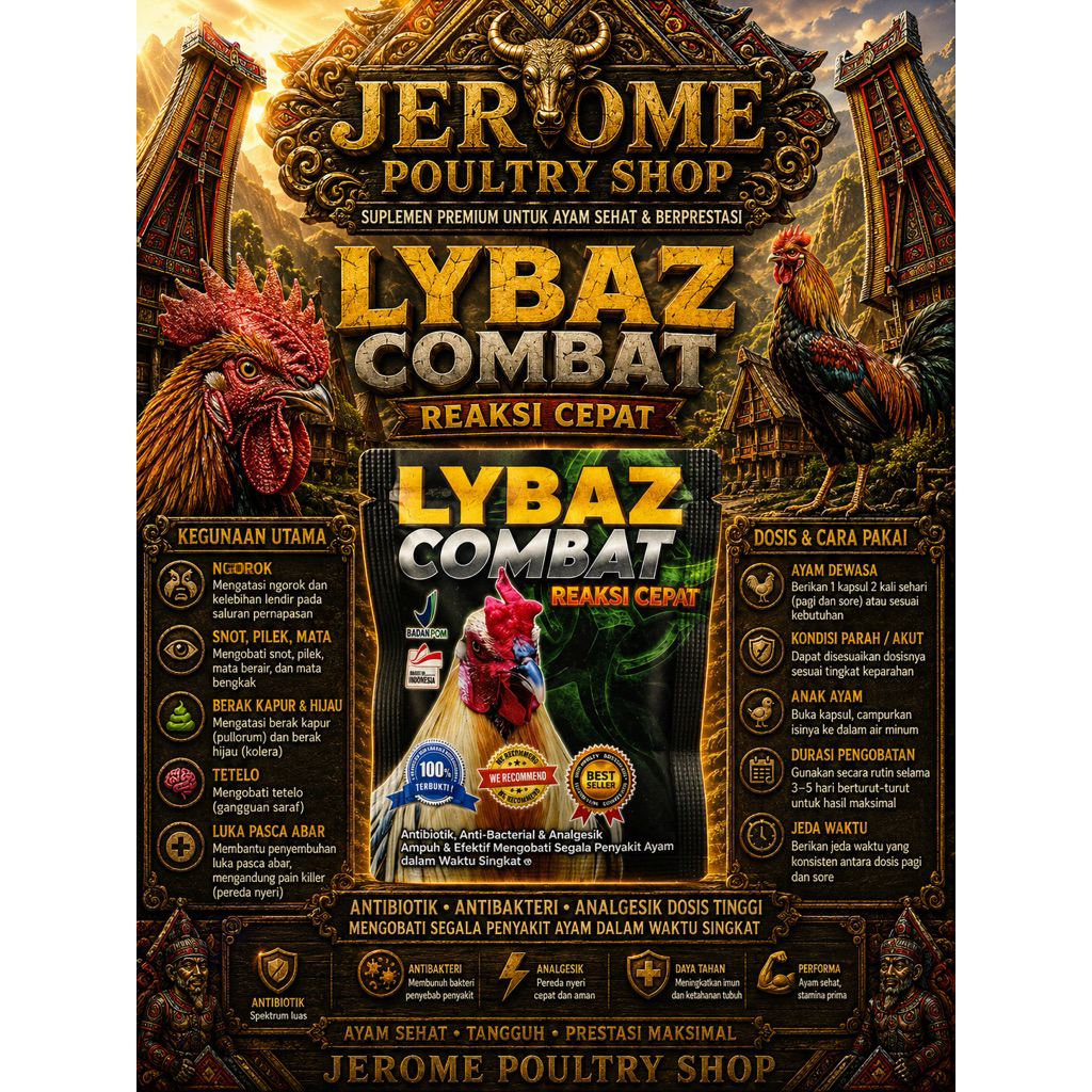 LYBAZ COMBAT SACHET OBAT AYAM ISI 7 TABLET