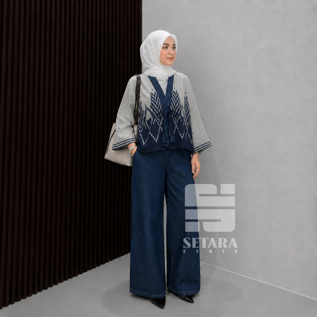 SETARA KIMONO TENUN ETNIK ANDINI GREY - OUTER TENUN - BAJU ATASAN WANITA - ATASAN BATWING