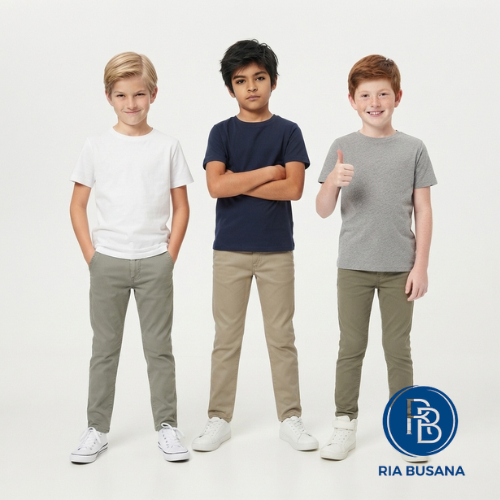 Ria Busana - Bombi - Celana Panjang Kasual Anak Pria Semi Pensil Katu Halus Art. BPEK07904BN