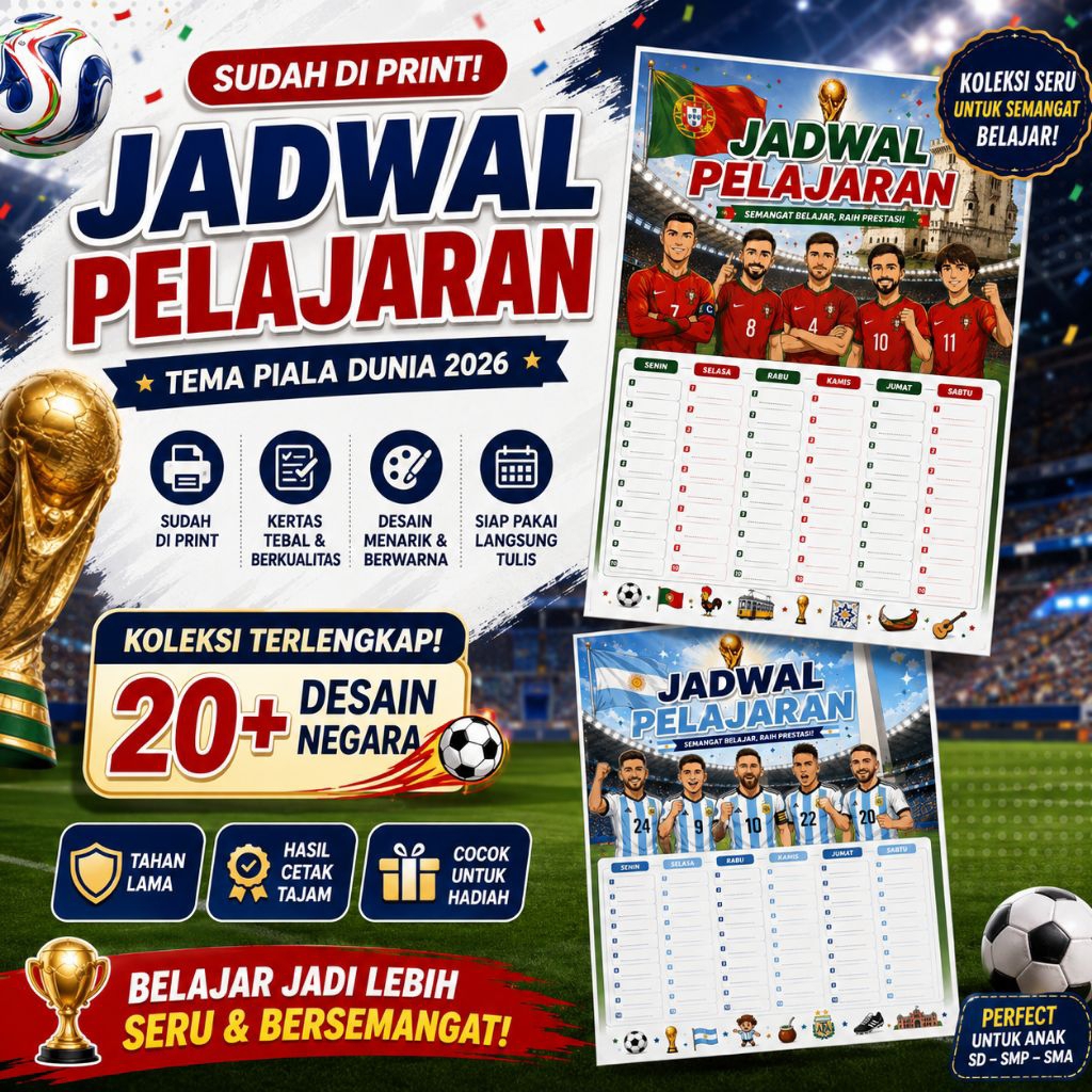 Cetak Jadwal Pelajaran Tema Piala Dunia 2026, Cetak Jadwal Pelajaran, Jadwal Pelajaran