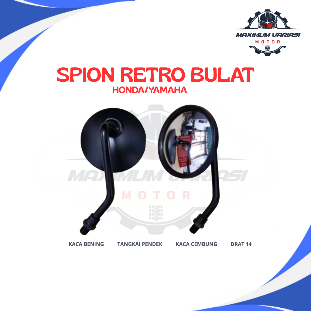 Spion Bulat Retro Kecil Hitam CB Tiger Scoopy Vario Beat Supra
