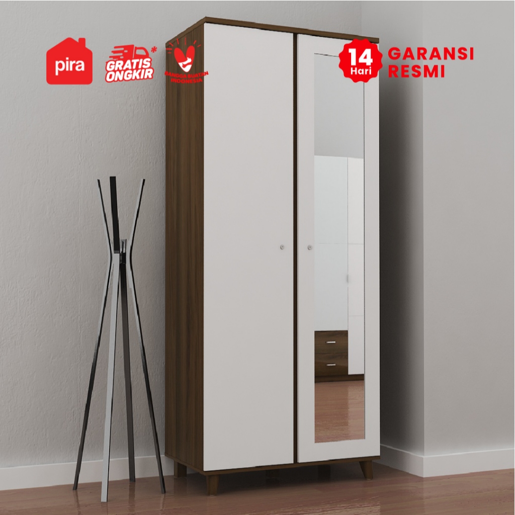 Pira - Oslo WD2 Lemari Pakaian 2 Pintu Kayu gelap - Putih Brown Walnut - White