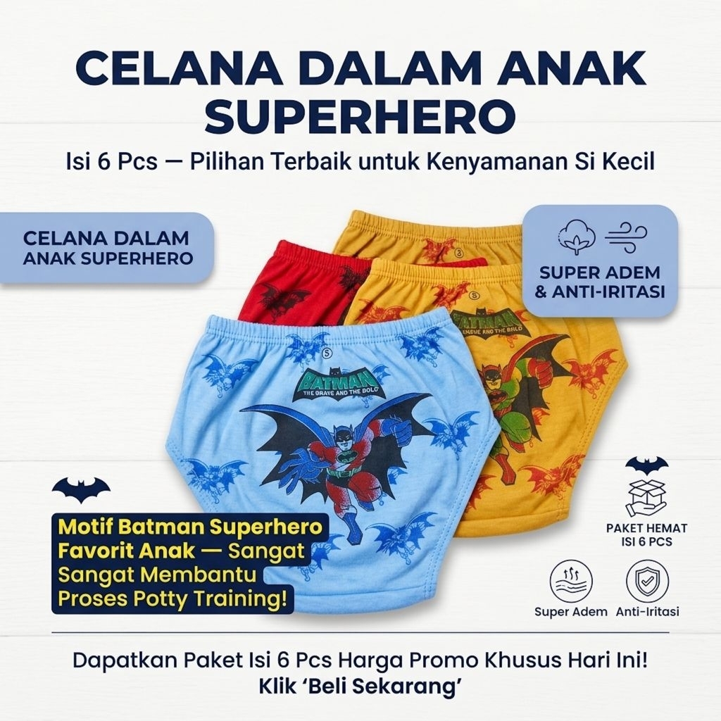 Celana Dalam Anak Laki Laki Karakter Superhero Katun Lembut Isi 3 Pcs S-XL Sempak Anak Cowok Karakte