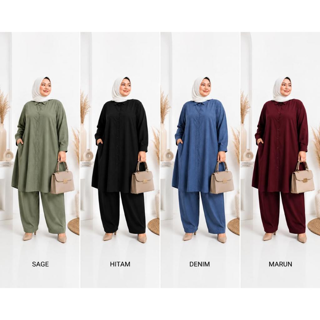 Setelan Tunik Jumbo Ld 140 Cm Model Polos Kekinian - Malika Set Jumbo