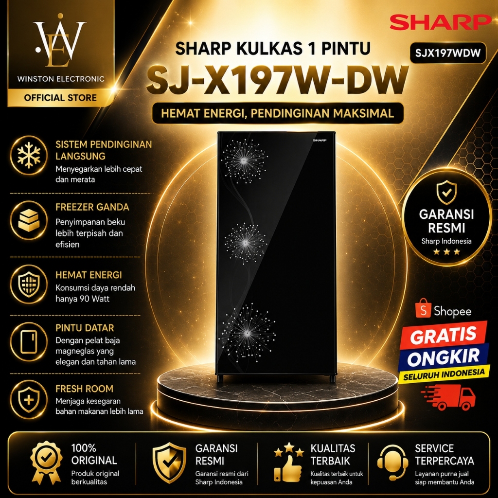 Kulkas 1 Pintu Sharp SJ-X 197W DW/ SJX 197W DW/ SJ-X-197W-DW/ SJX197W DW/ SJ-X-197-W-DW/GARANSI ORI
