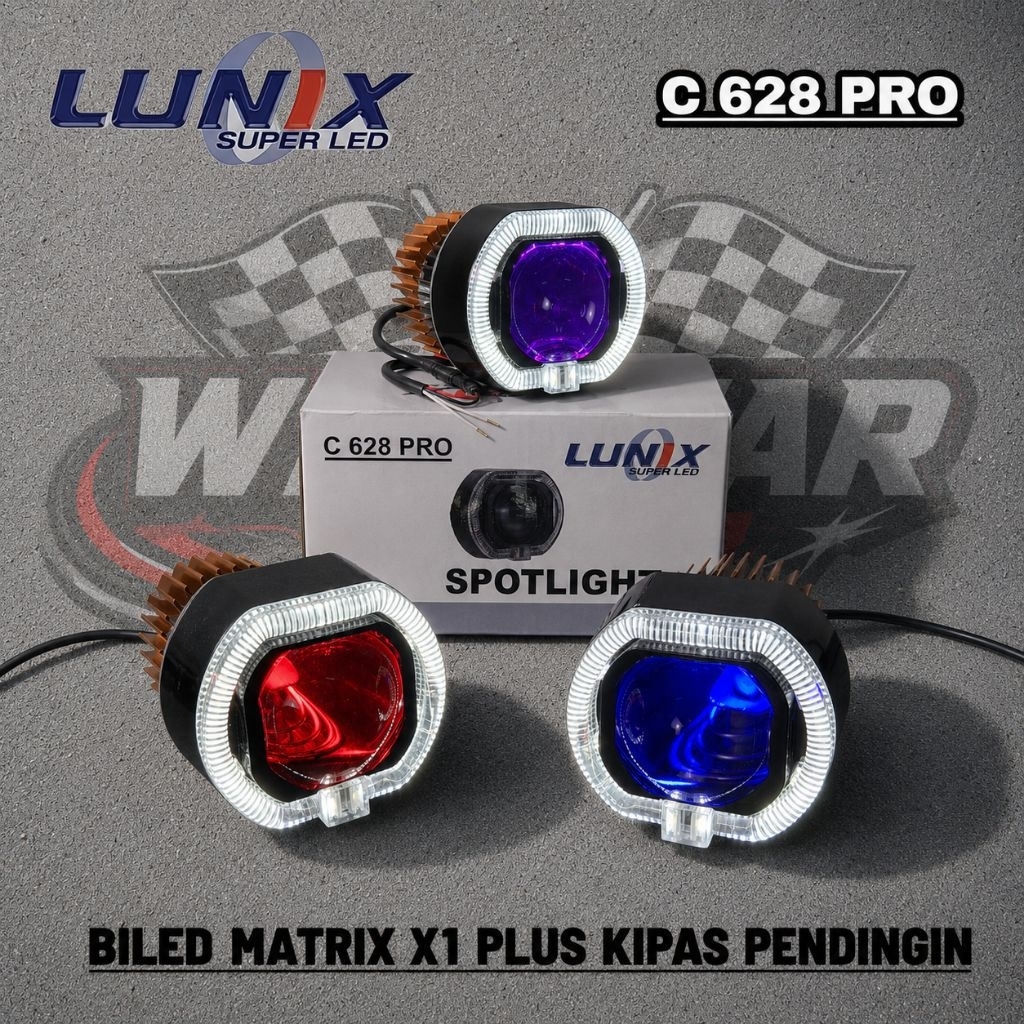 Lampu Utama Biled Matrix X1 C628 Pro 2,5 Inch Cahaya Flat Cut Body Black Plus Kipas Pendingin Lunox