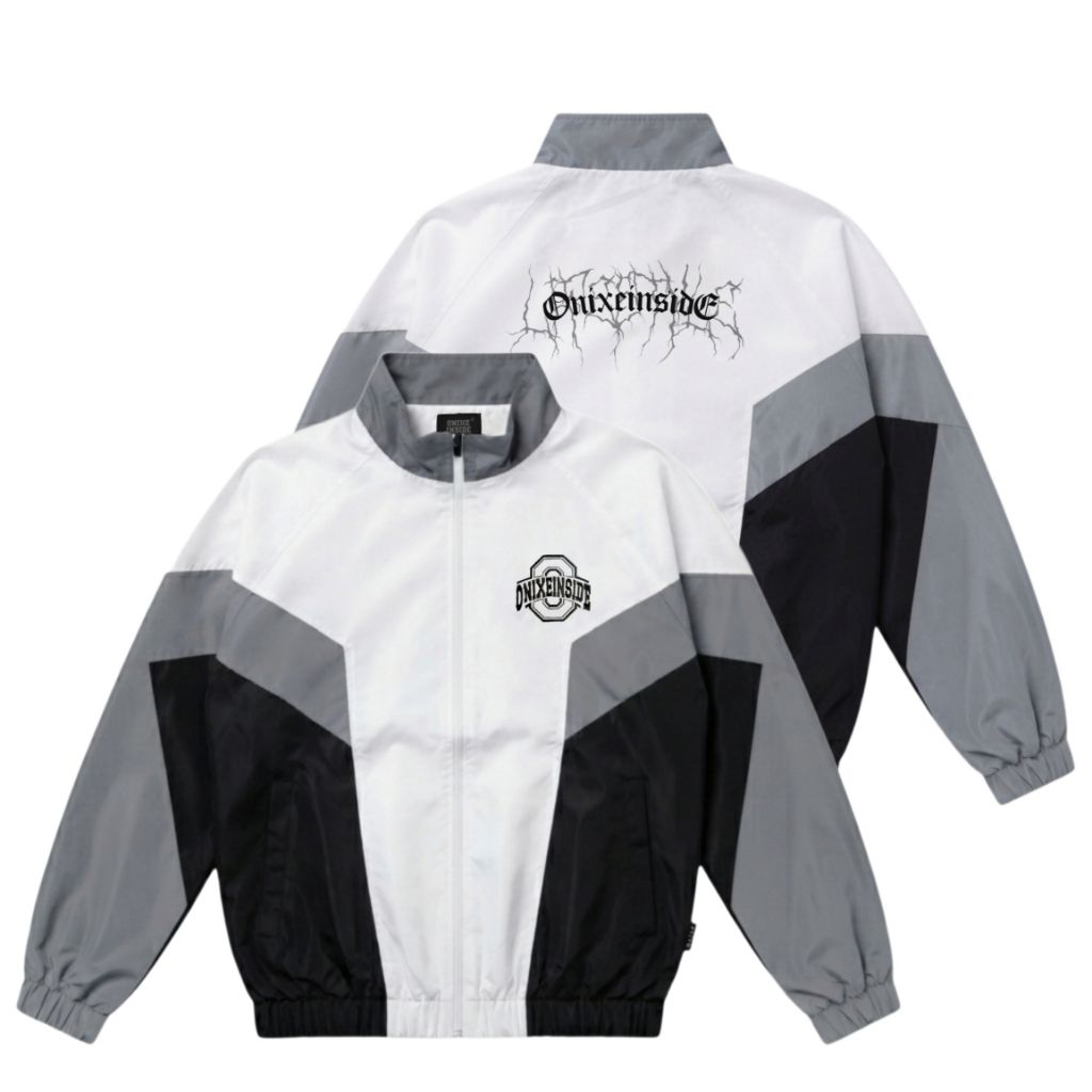 ONIXE INSIDE Jaket Retro Original Jacket Parasut Putih Strip Pria Wanita