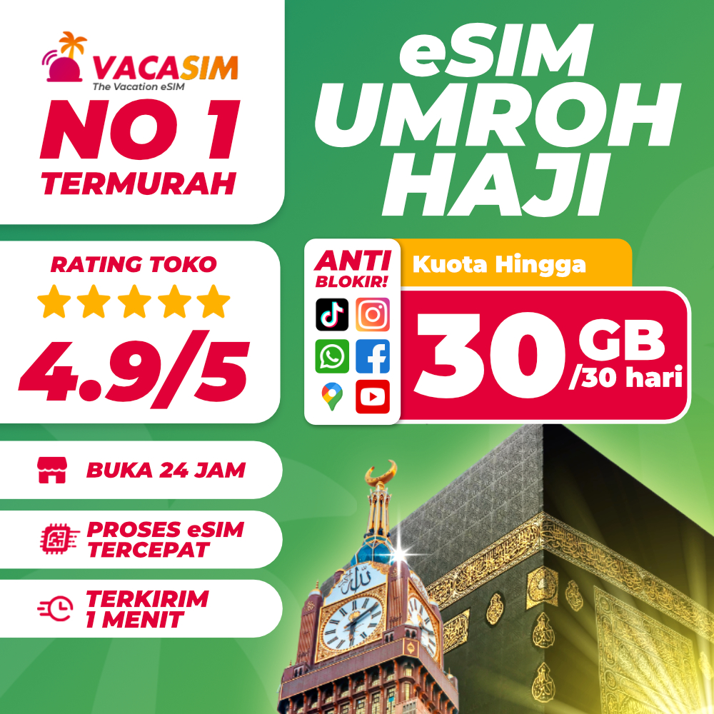 eSIM Umroh Haji Mekkah Saudi Arabia Kuota Data Internet | eSIM Umroh Arab Saudi Quota Extra | eSIM R