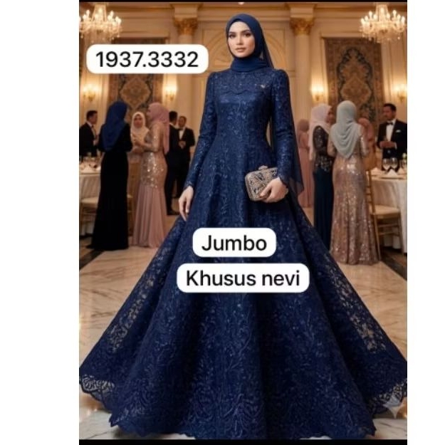 Gamis pesta cantik full brokat ld 110 pb 140