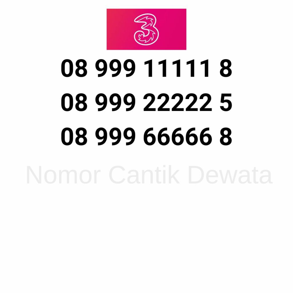 Nomor Cantik Three Seri Triple Panca 999 11111, Kartu Perdana Three Cantik, Nomer Cantik Three