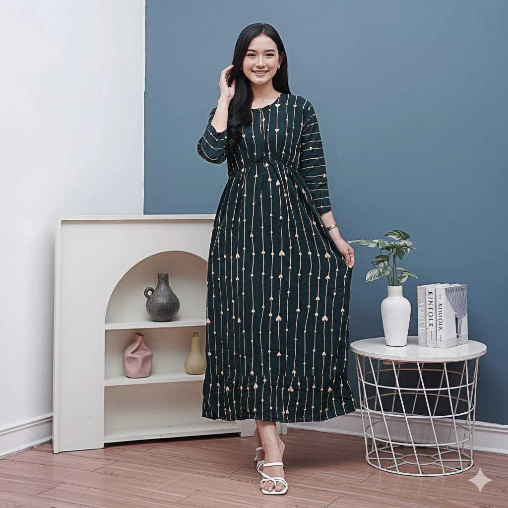 LONGDRESS PANAH CINTA LD110 Daster Lengan Panjang Kekinian Kerut Dada Karet Busui Bahan RayonPremium