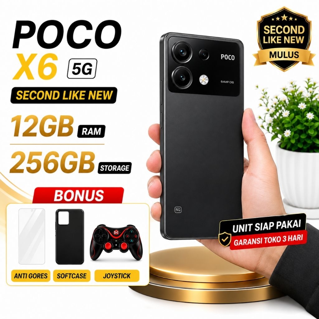 POCO X6 5G RAM 12/256GB Second Like New Bonus Joystick Anti Gores Softcase Snapdragon AMOLED 120Hz N