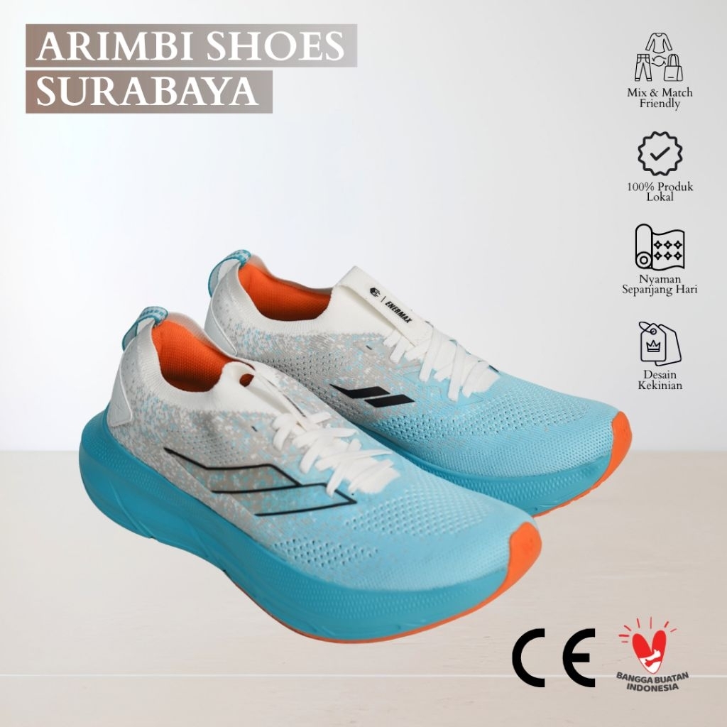 Sepatu Lari Pria Wanita Original - Mills Enermax Nanoknit M2 Running Shoes - White Cyan Orange