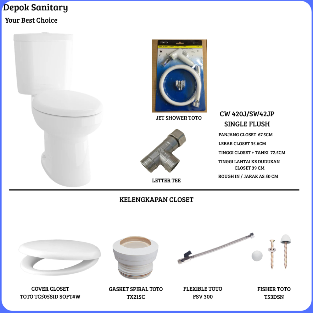 CLOSET DUDUK TOTO CW420J CW 420 J AS 50CM/ KLOSET DUDUK TOTO AS 50 CW420J
