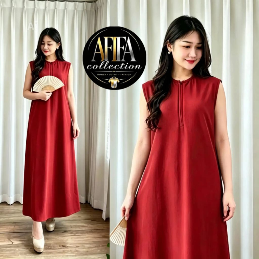 Inner Dress Gamis Tanpa Lengan Bahan Katun Toyobo Polos Resleting Depan untuk Ibu Hamil dan Menyusui