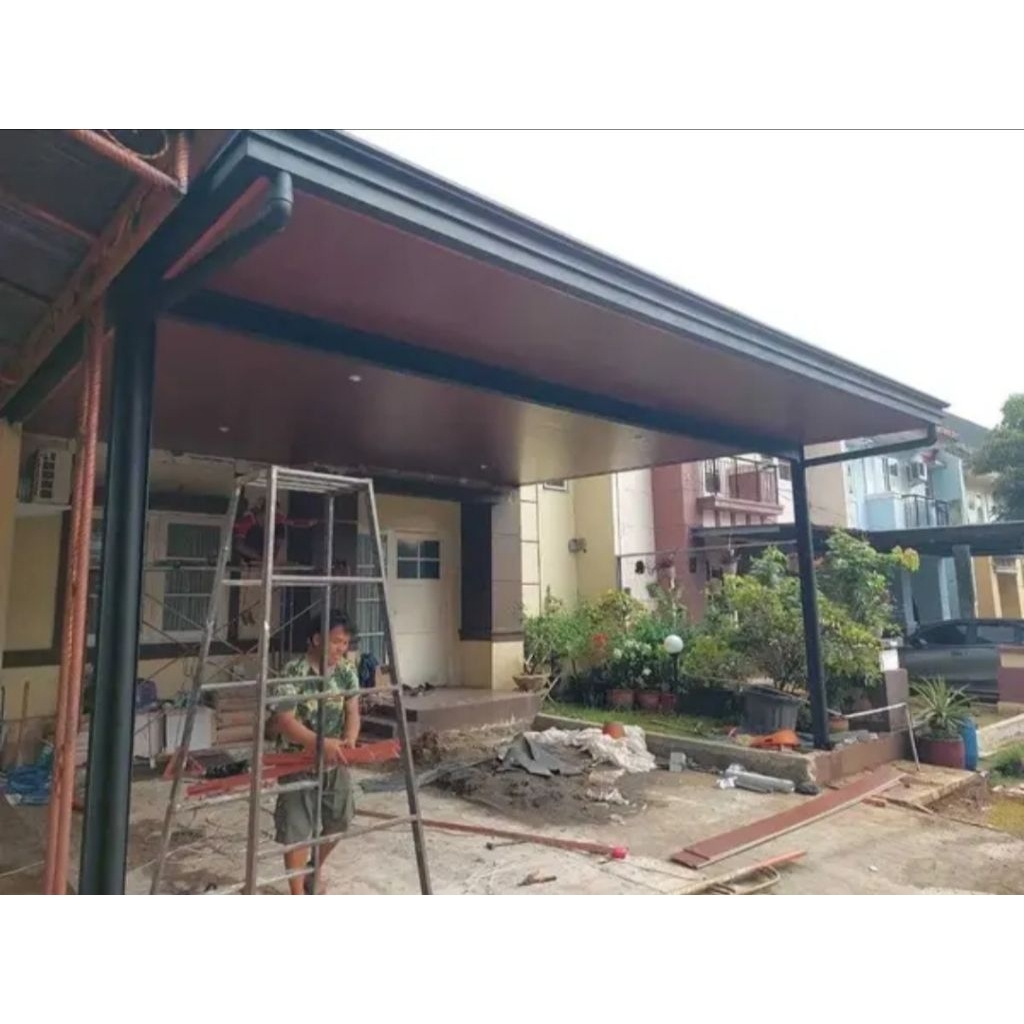 (Paket komplit) Kanopi tiang besi wf kombinasi baja ringan plafon pvc