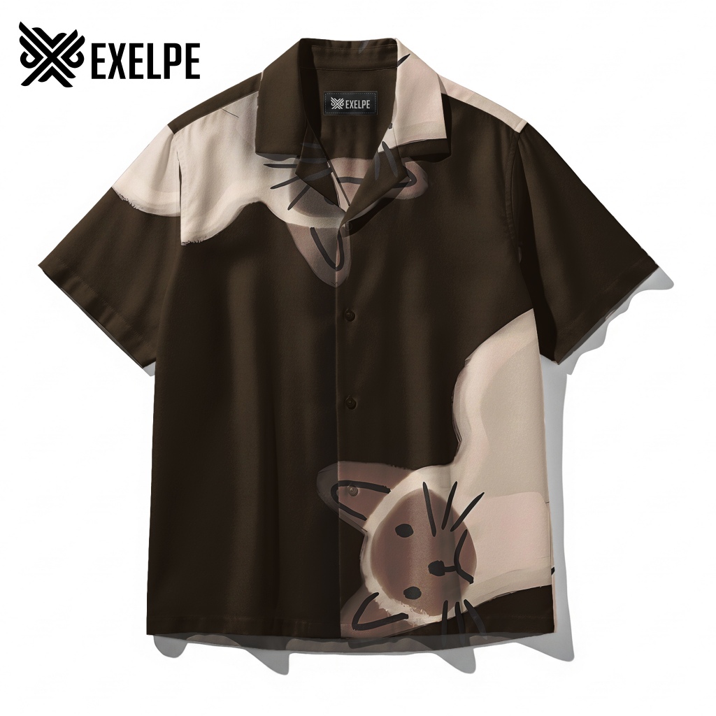 EXELPE Kemeja Brown Siamese Cat Siamese Kitten Lengan Pendek Premium