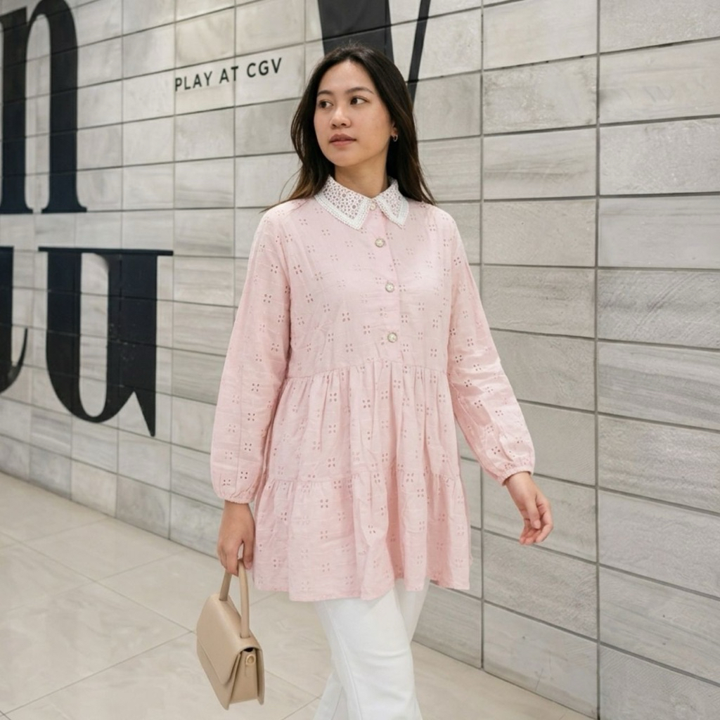 Alice Blouse | Blus Katbol Katun | Atasan Premium Wanita Kerah Renda Katun Bordir Korean Style