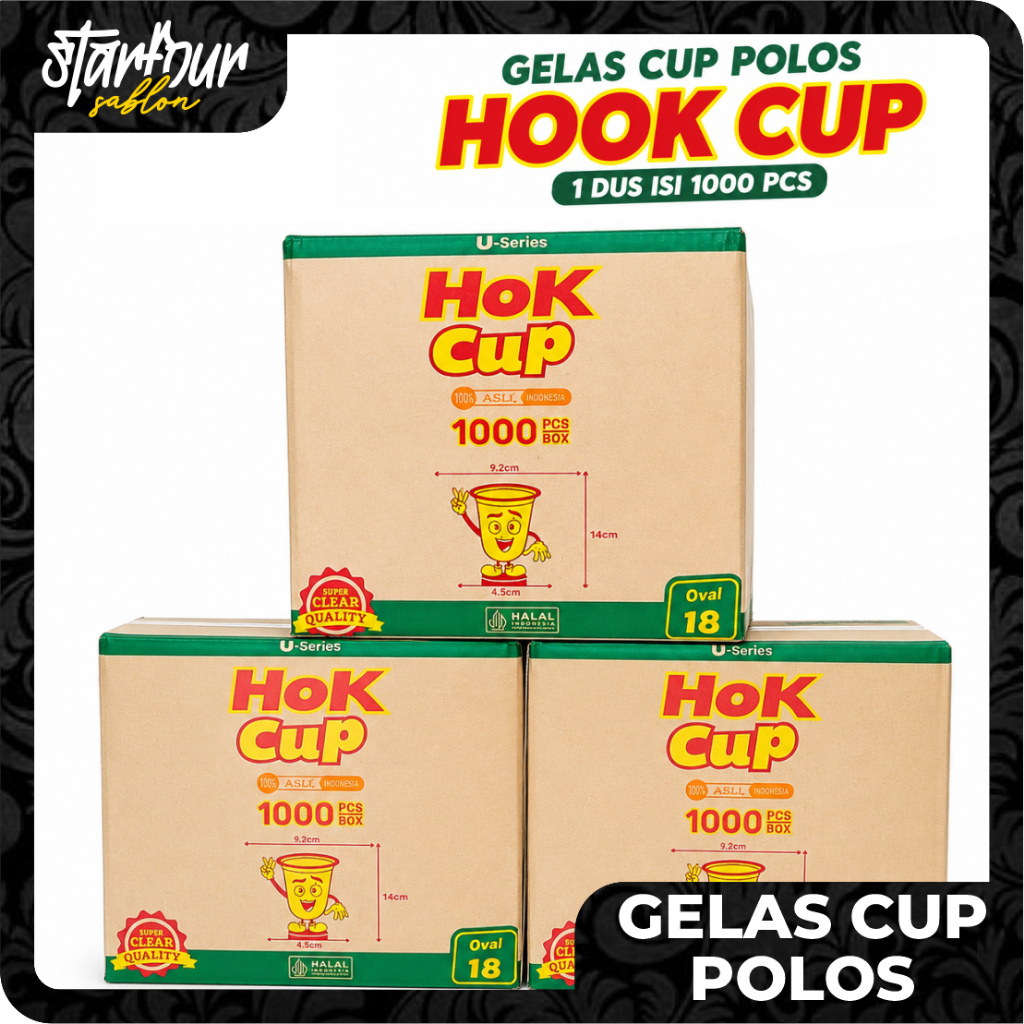 [1 DUS] HOK CUP GELAS CUP PP POLOS TEBAL 6 GR