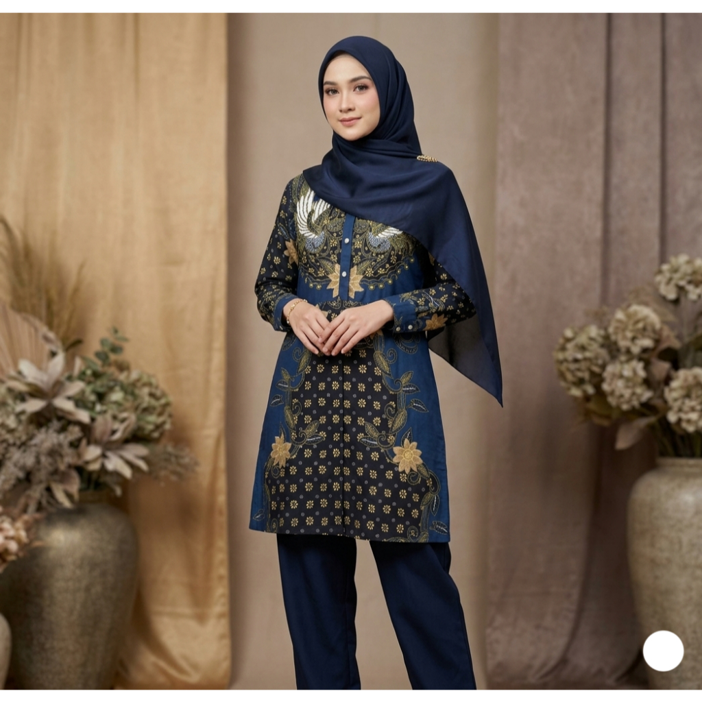 Batik Tunik | Baju Tunik Batik Wanita Lengan Panjang Motif Garuda dan Bunga - Batik Premium