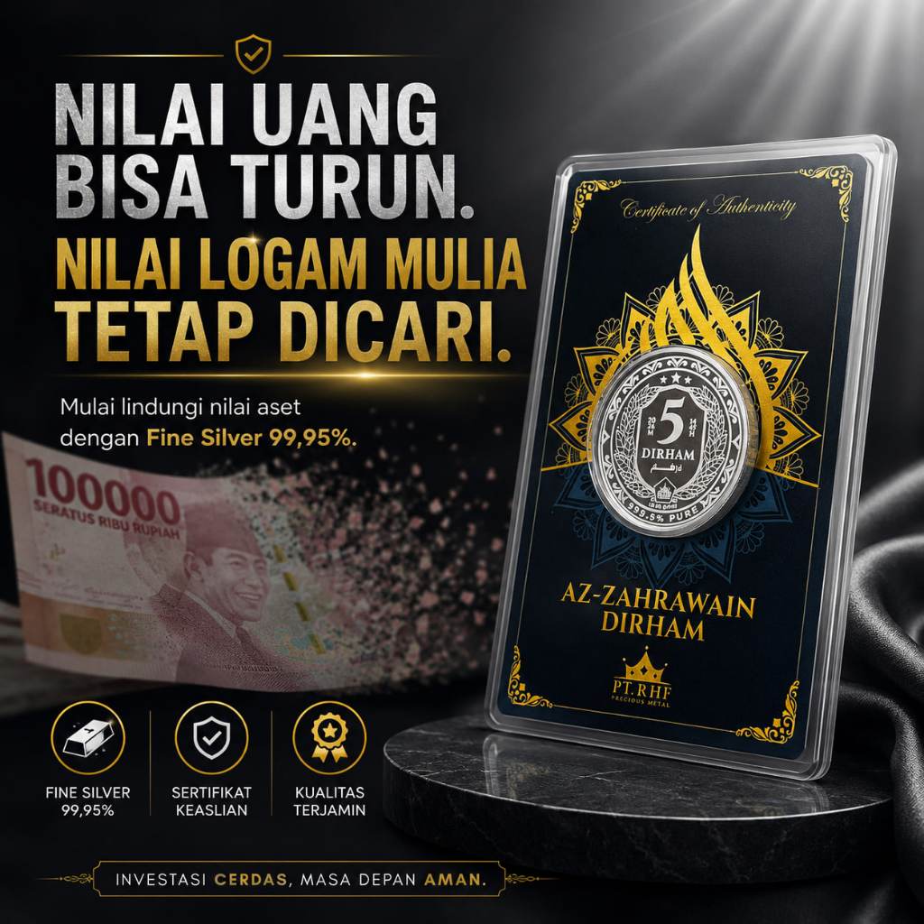 RH-CORP -- Dirham Logam Mulia Fine Silver 99,95% ukuran 5 Dirham (15,55 gram) perak