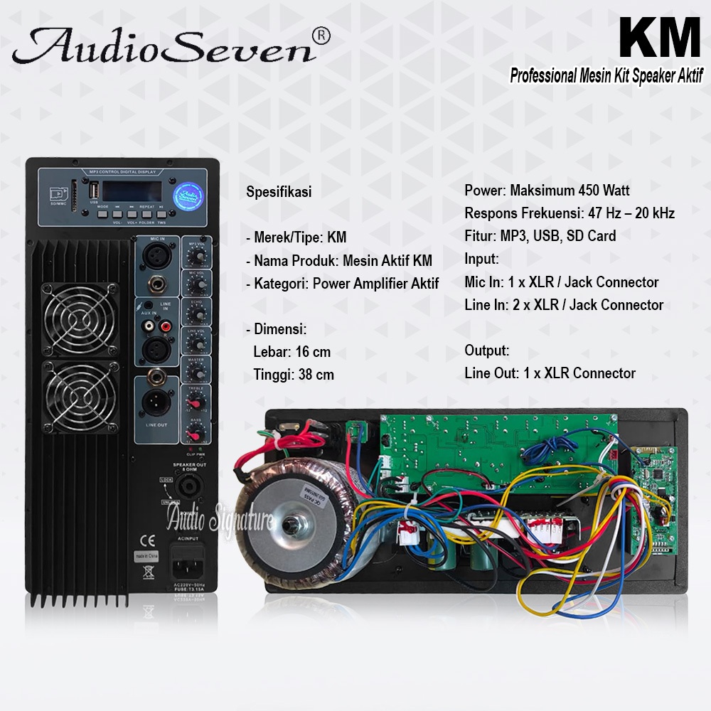 Mesin Kit Speaker Aktif AUDIO SEVEN KM Original Ukuran 16x38