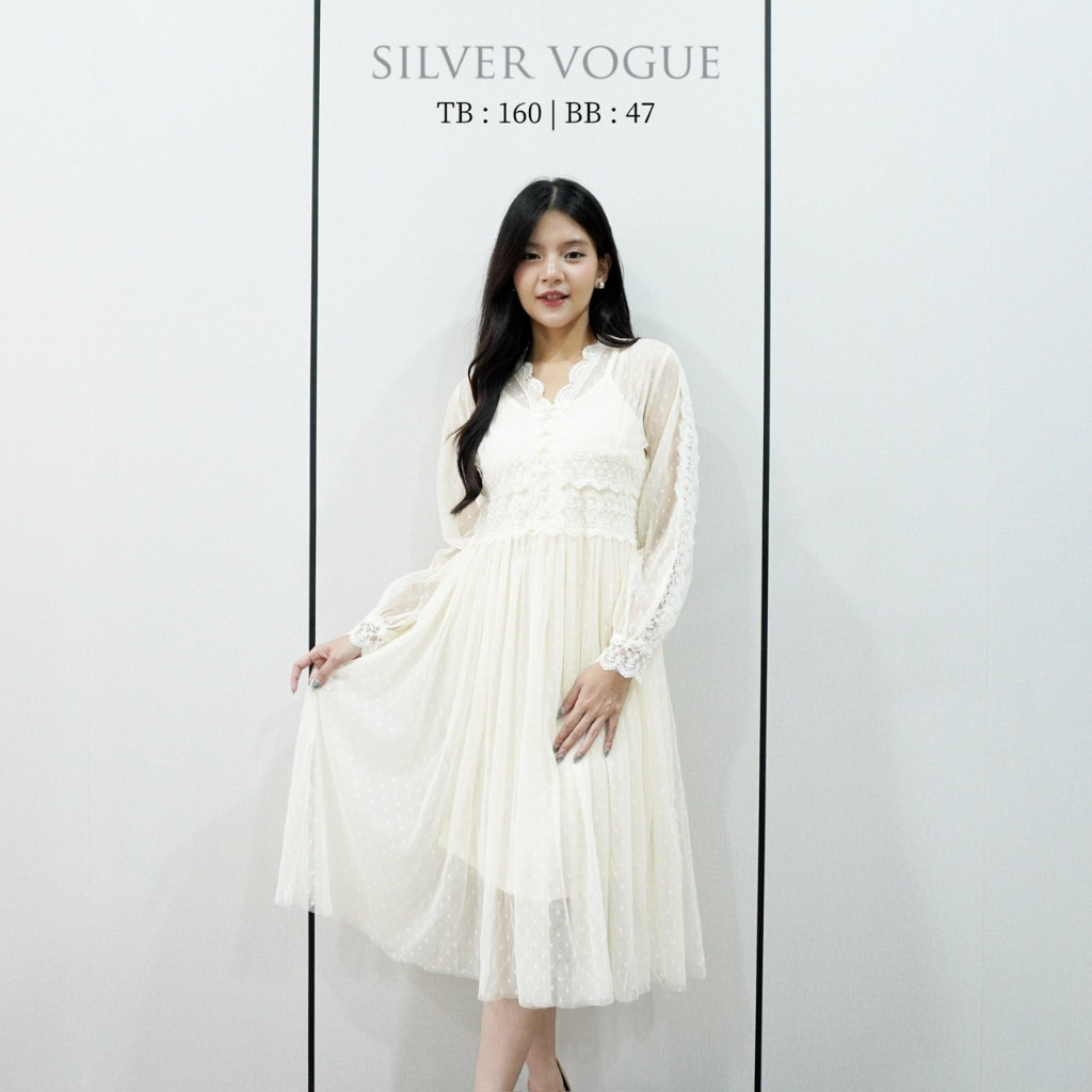 SV 6978 - Descy Lace Dress | Gaun Lace + Tile Midi Pakaian Kasual Wanita