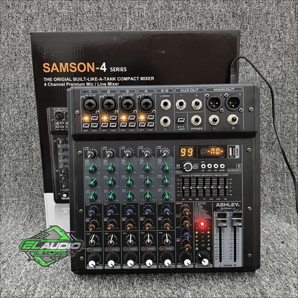 Mikser ASHLEY SAMSON 4 / Mixer 4 Channel SAMSON 4 USB Bluetooth Efek 99 DSP
