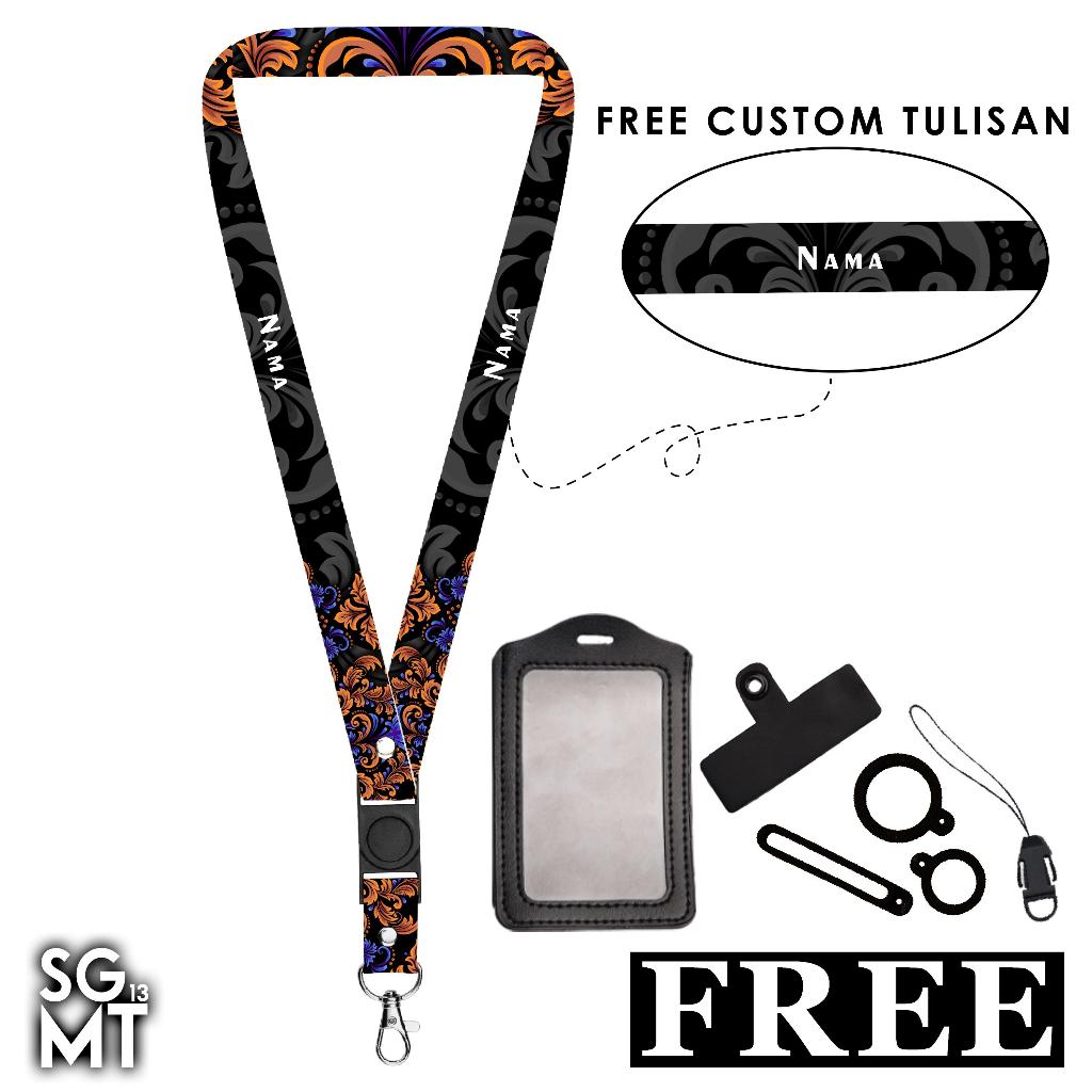 Lanyard Custom Nama Batik Series Free Holder Id Card Satuan Bisa Request Nama Gantungan Tali 2 Sisi