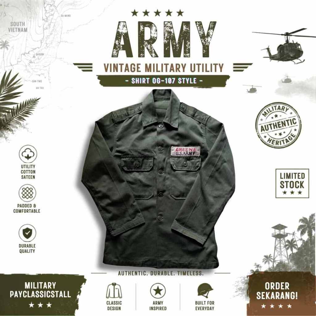 HBT Korea Military Shirt OG-107 Style Utility Jacket Olive Green Vintage Size S