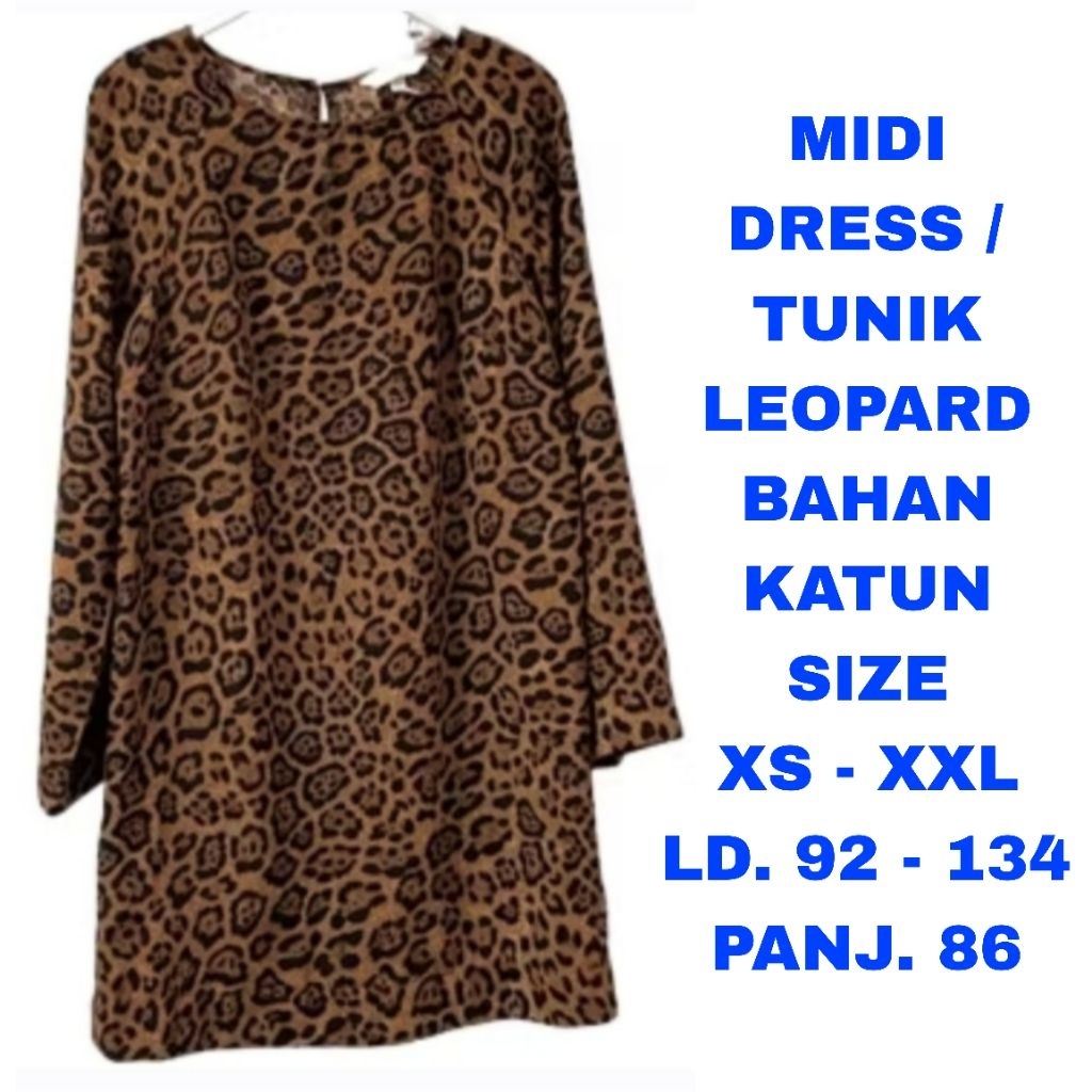 WK MIDI DRESS LEOPARD LENGAN PANJANG TUNK LEOPARD MACAN LD. 90 LD. 100 LD. 110 LD. 120 LD. 130 BAJU 
