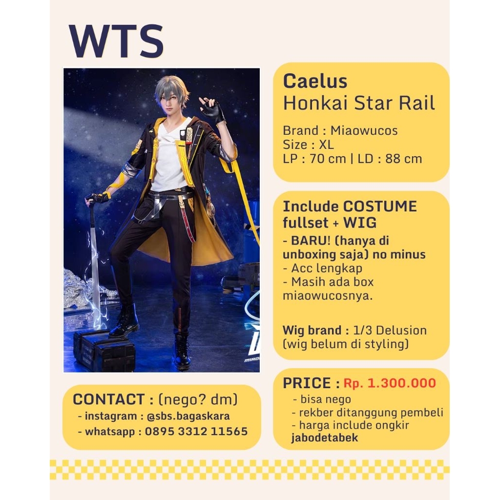 MIAOWUCOS - Caelus Honkai Star Rail Costume Cosplay + Wig