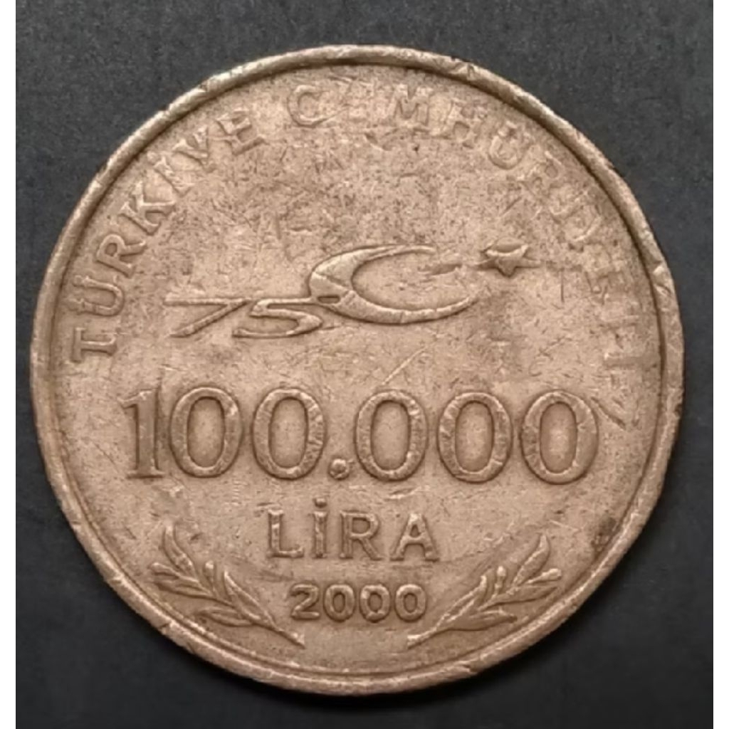 Uang Koin Kuno Turki 100.000 Lira 2000