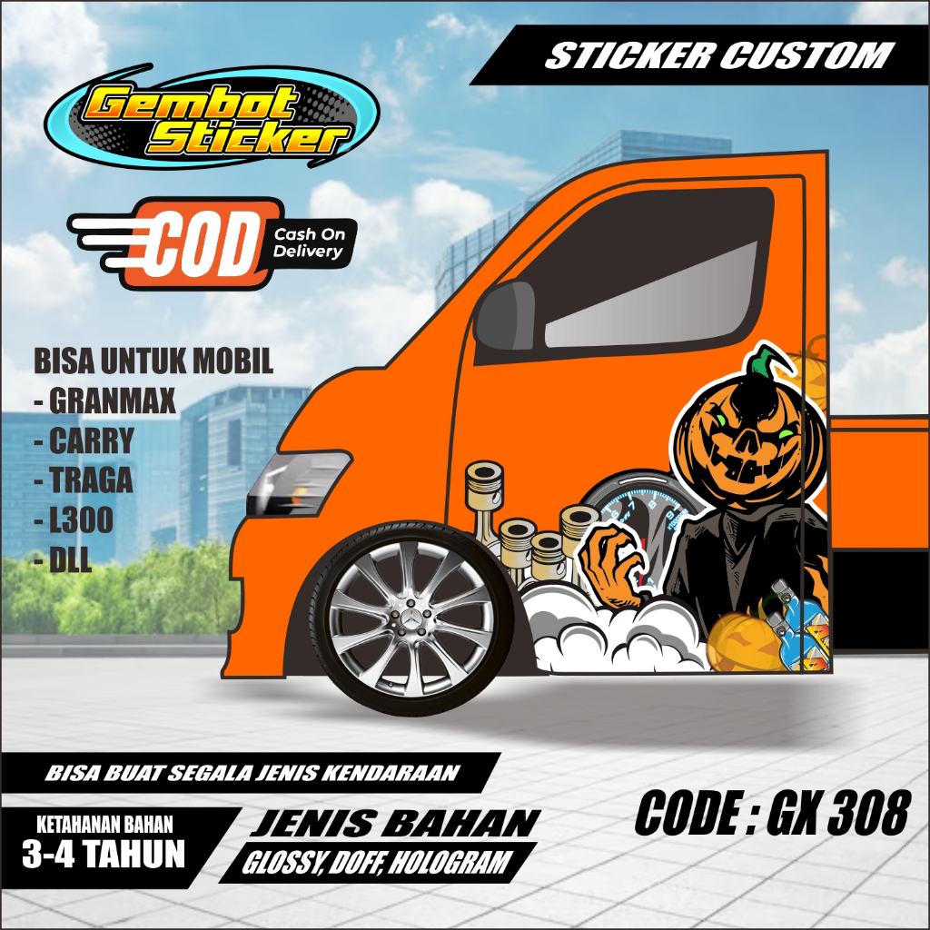 STICKER DECAL PINTU PICK UP ANIMASI LABU HELLOWEEN FREE CUSTOM/ GX 308 - GX 314