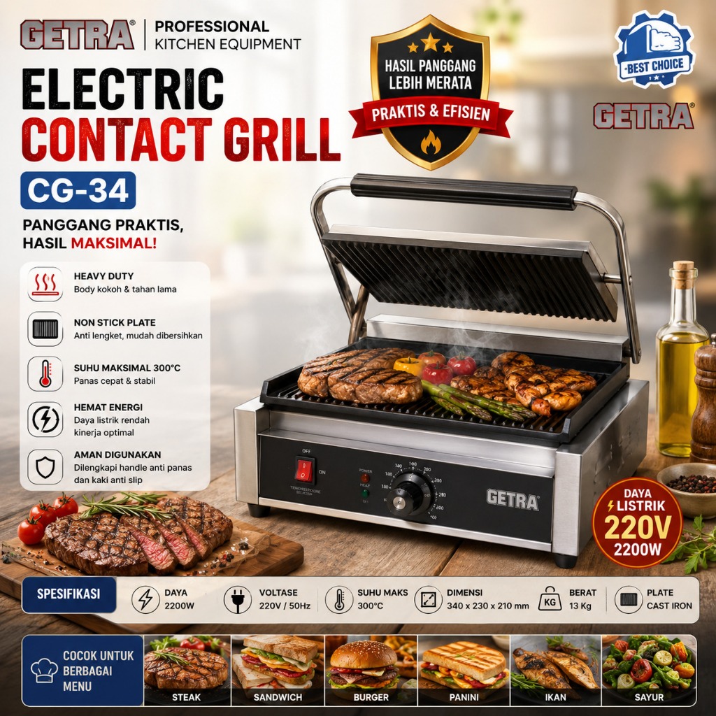 GETRA MESIN PEMANGGANG ELEKTRIK / ELECTRICAL CONTACT GRILL (GETRA) CG-34