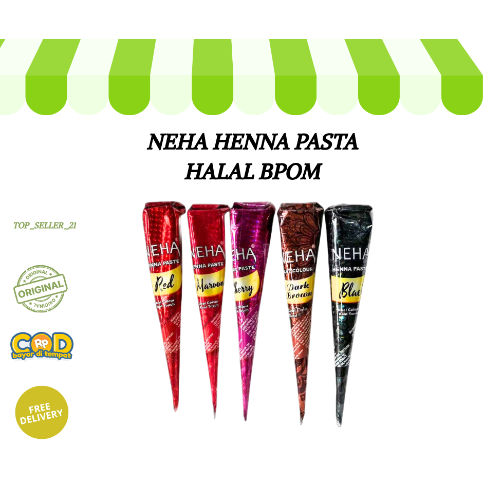 Ready Stok NEHA Henna Paste Warna Merah Maroon Cherry Coklat Gelap Hitam Real Colour Real Touch